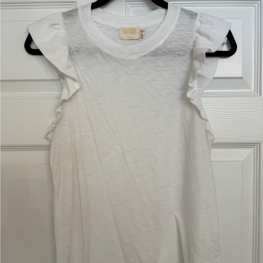Nation LTD White Ruffle Sleeve Tank Top